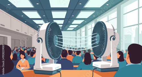 Large Electric Fans in Office Setting.
