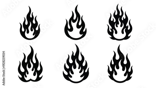 Six black flame designs arranged in a grid a striking silhouette
