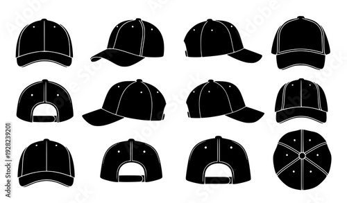 Baseball cap silhouette set vector illustration