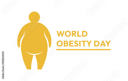 World Obesity Day Awareness Concept with Obese Body Silhouette and Yellow Minimal Vector Illustration