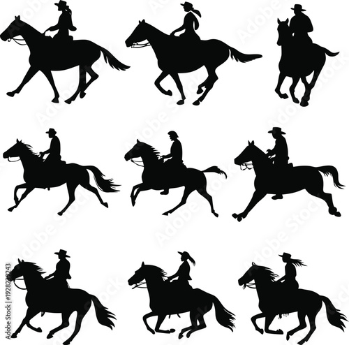 set of horses silhouettes