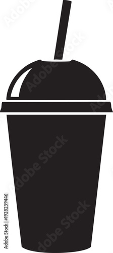 Black disposable cup with straw