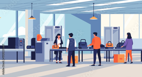 Airport Security Check Travelers with Luggage.