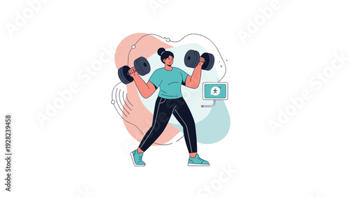 Athletic young woman performs a strength training workout by lifting heavy dumbbells in a modern fitness center environment.