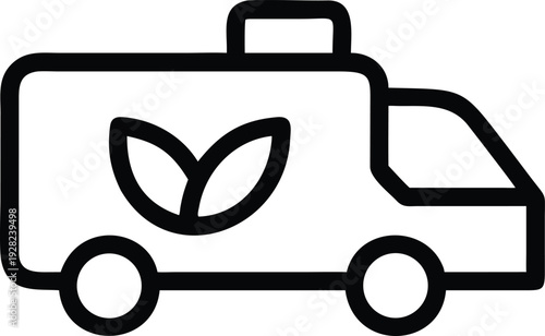 Green delivery truck with a leaf symbol for eco friendly road transportation services