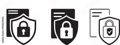 Cyber Security Data Privacy Icons for File Protection and Encryption