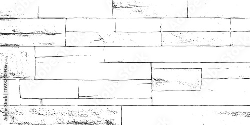 Textured white stone wall with rough surface and dark grout lines black