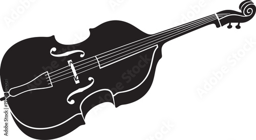 Upright Double Bass Silhouettes Side Angle Musical Instrument