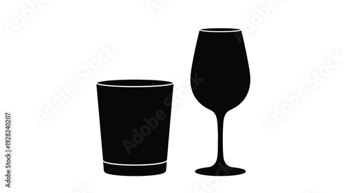 Two black drinkware items a short glass and wine glass silhouette