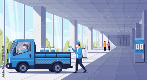 Delivery Man Unloading Package from Truck.