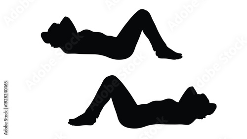 Woman lying down in two positions a striking black silhouette