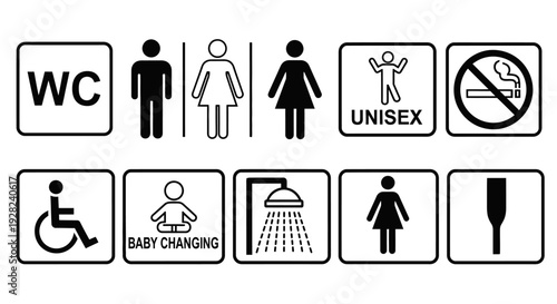 Restroom signage icons for accessibility and gender identification
