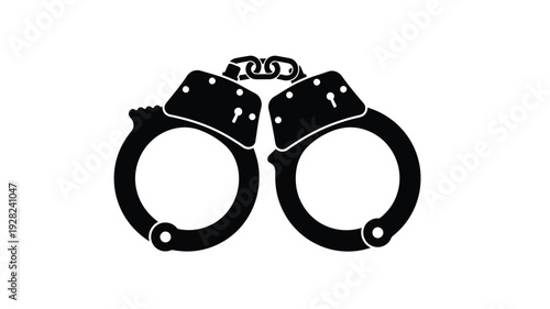 A pair of black handcuffs depicted in a stark dramatic silhouette