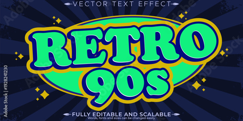 A vibrant retro 90s graphic design with a fully editable and scalable vector text effect