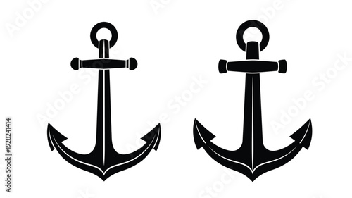 Two black anchors displayed side by side a striking silhouette