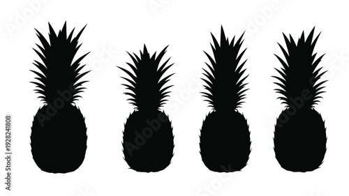 Four pineapples in a row striking black graphic silhouette