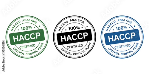 HACCP certified stamps in green black and blue for food safety control