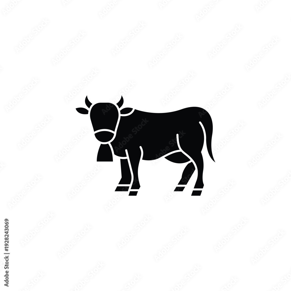 Fototapeta premium black cow silhouette with bell.