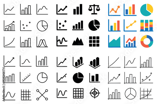 Minimal chart and graph icon set on white background