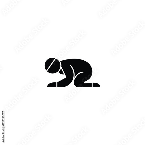 Black silhouette kneeling person simple minimalist design.