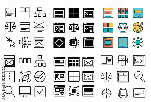 Web layout and interface icons shown in neat grid formation
