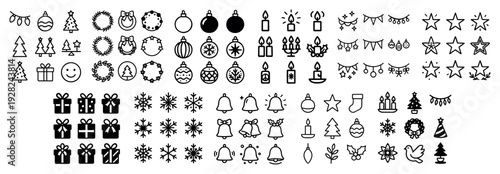 Christmas decorations assortment icons in grid layout on white