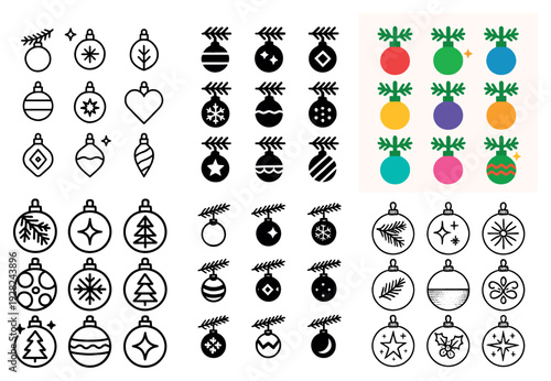 Christmas bauble icons shown in rows on white background