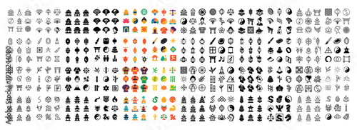 Assorted sewing icons in dense grid on white background