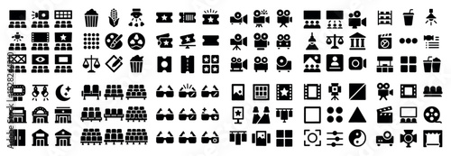 Cinema icon set displayed in grid on white background