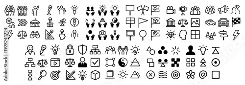Vector icon set arranged in dense grid on white background