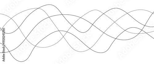 Curved black long lines seamless wave pattern. Thin line wavy abstract vector background. Wavy line horizontal divider wavy pattern. Curve line art striped. Abstract wave elements. Vector illustration
