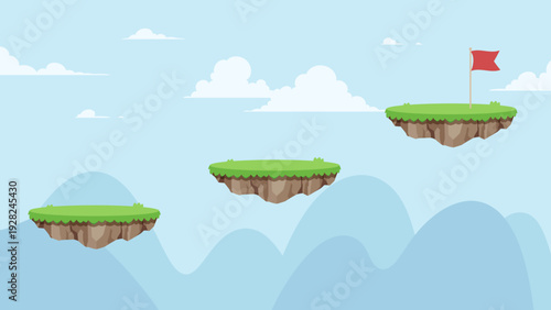 浮島をジャンプしたらゴールに着くイラスト_16:9