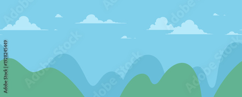 シンプルな山脈と空の風景イラスト_横スクロールゲームの背景_シームレス