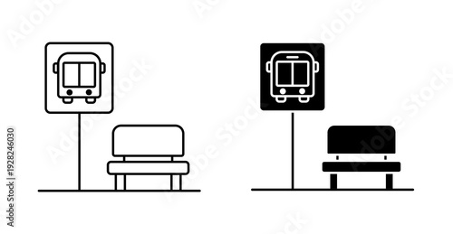 Bus Stop Public Transport Shelter Line Icon