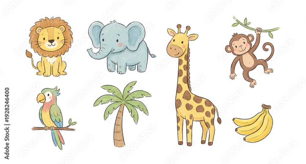 Obraz premium Cute doodle jungle animals .