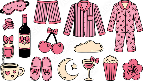 Comfortable pink sleepwear and cozy evening accessories for home relaxation