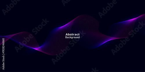 Futuristic background featuring glowing purple and blue linear wave patterns on a dark navy backdrop for modern tech layouts.