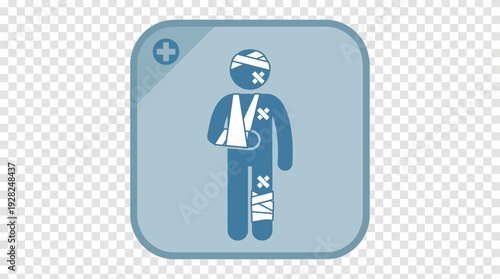 Medical Icon Depicting a Person with Bandages and a Sling, Symbolizing Injury and Healthcare Services