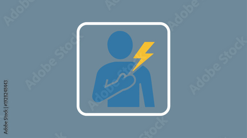 Graphic illustration of human silhouette experiencing sharp pain in the chest region, depicted with a lightning bolt symbol