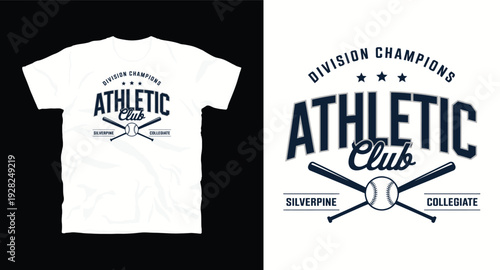 Division champions athletic team apparel design with baseball bat and ball graphic