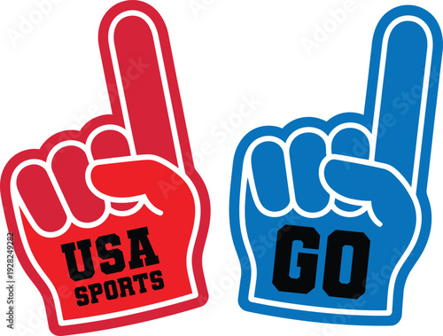 foam, finger, hand, gesture, sport, cheering, fan, usa, red, blue, icon, illustration, graphic, cheer, support, team, number, one, victory, win, game, stadium, match, athletic, competition, event, sou