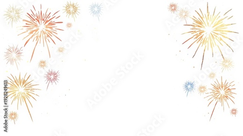 A colorful fireworks display on a white background