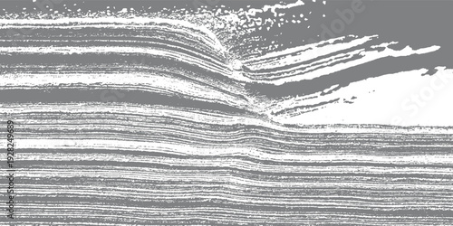 Abstract monochrome textured layers of grey and white with organic flowing lines and rough edges pattern