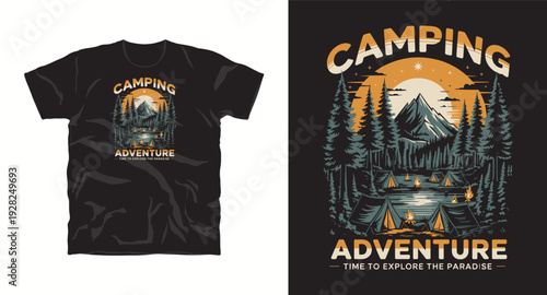 Camping adventure time to explore the paradise with mountain landscape