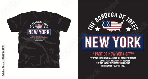 New york city the borough of trees t-shirt design with american flag map and typography
