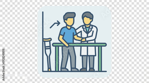 Physical therapy icon showing a person recovering with support from a healthcare professional