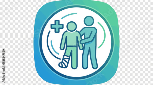 Medical care icon representing healthcare assistance and patient support with a plus sign
