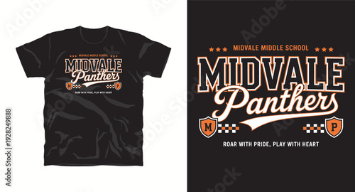 Midvale panthers t-shirt design concept, suitable for school sports team apparel, typography art