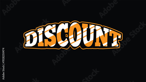 DISCOUNT lettering with orange and white stripes on black background vector illustration