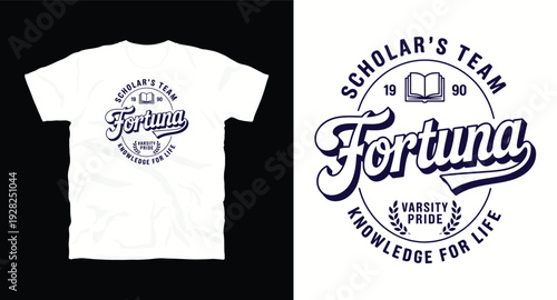 Scholar's team fortuna t-shirt design with book and laurel branches